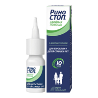 РИНОСТОП ДВОЙНАЯ ПОМОЩЬ спрей назал. (фл.) 0.1мг+5мг/доза 15мл