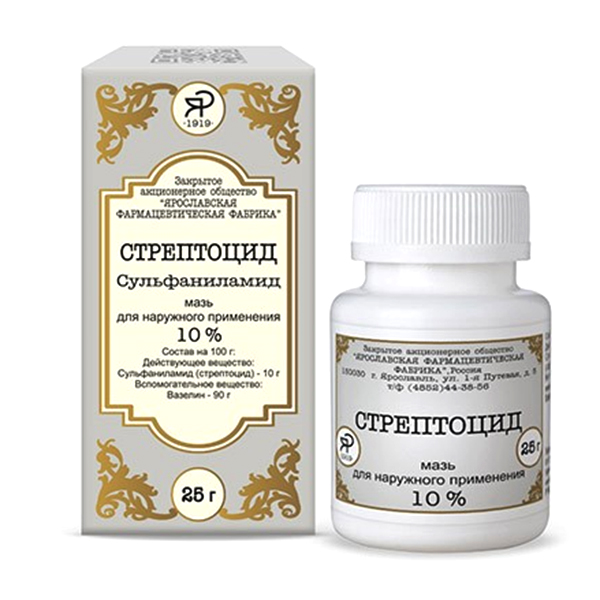 СТРЕПТОЦИД мазь (бан.) 10% - 25г 1 шт.