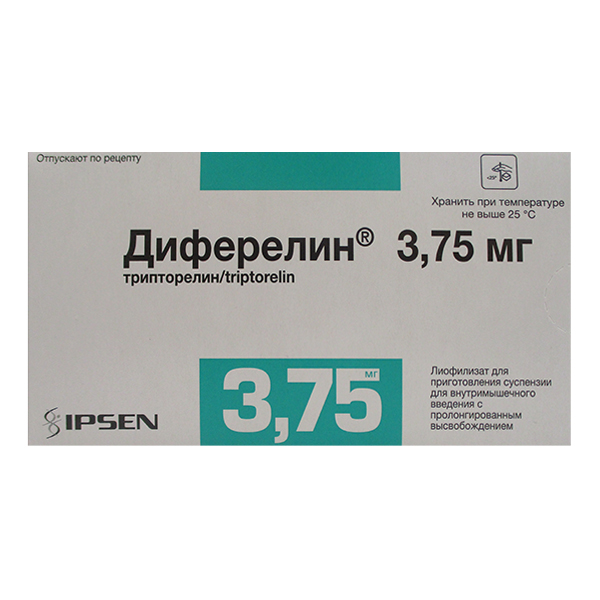 диферелин 3,75 мг  лиоф. д/приг. сусп. д/вн.м введ. +1 р-ль, + 1 шприц